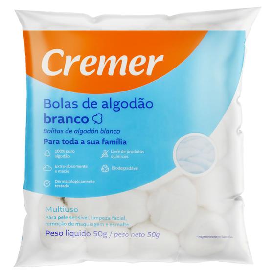 Imagem de Bolas de algodão cremer branco 50 gramas