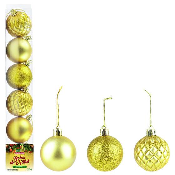 Imagem de bolas de natal vermelha dourada 6cm bolas natalina 6 cm