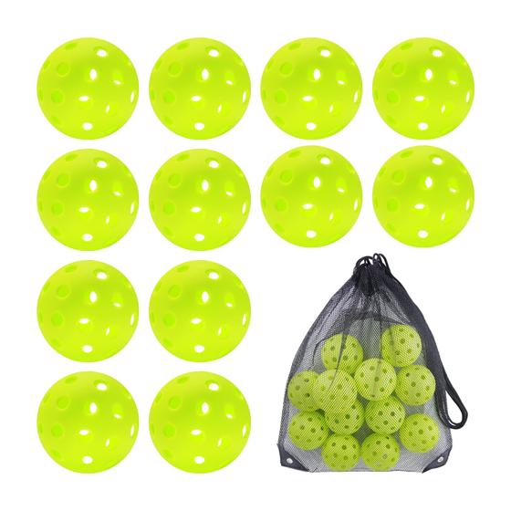 Imagem de Bolas de Pickleball Sukeen - Pacote com 12 Unidades (40 Furos) + Bolsa de Malha