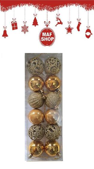 Imagem de Bolas Vazadas Arabesco Glitter Enfeite Natal Dourado Luxo