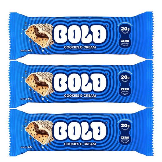 Imagem de Bold Barra de Proteína Cookies & Cream contendo 3 unidades de 60g cada