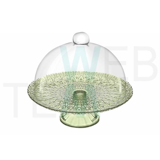 Imagem de Boleira de Vidro com Pé e Tampa Pluma Verde Vitazza Prato para Bolo, Doce, Sobremesa, Decoração, Organização e Mesa Posta Elegante e Sustentável