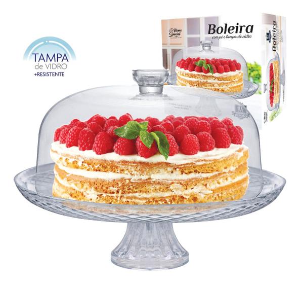 Imagem de Boleira De Vidro Com Tampa E Pé Home Special Prato Porta Bolo Torta