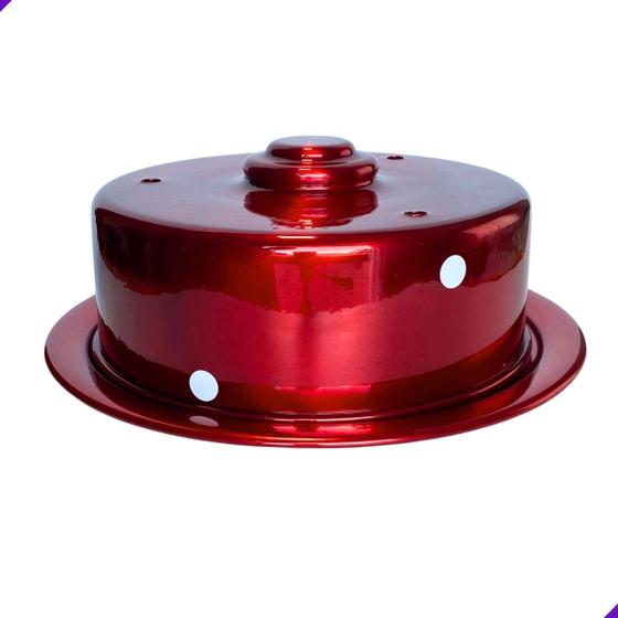 Imagem de Boleira Porta Bolos N20 Decorada Bolinha - Feita de Metal Resistente e Brilhante - 27cm - Disponível em Vermelho, Rosa Claro, Rosa Escuro, Branco, Preto - Perfeita para Exibir seus Bolos na Mesa da Cozinha com Estilo