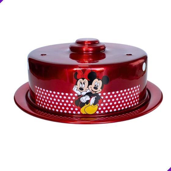 Imagem de Boleira Porta Bolos N20 Decorada com Mickey e Minnie da Disney - Feita de Metal Resistente e Brilhante - 27cm - Disponível em Vermelho, Rosa Claro, Rosa Escuro, Branco, Preto - Perfeita para Exibir seus Bolos na Mesa da Cozinha com Estilo