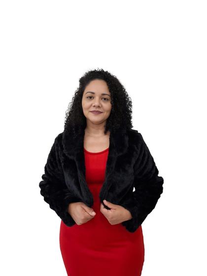 Imagem de Bolero Luxo Casamento Preto Pelúcia Feminino Manga Longa
