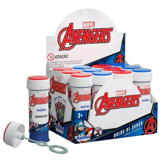 Imagem de Bolha de sabão Avengers Brasilfex com 12 unidades, infantil, não tóxica, perfumada