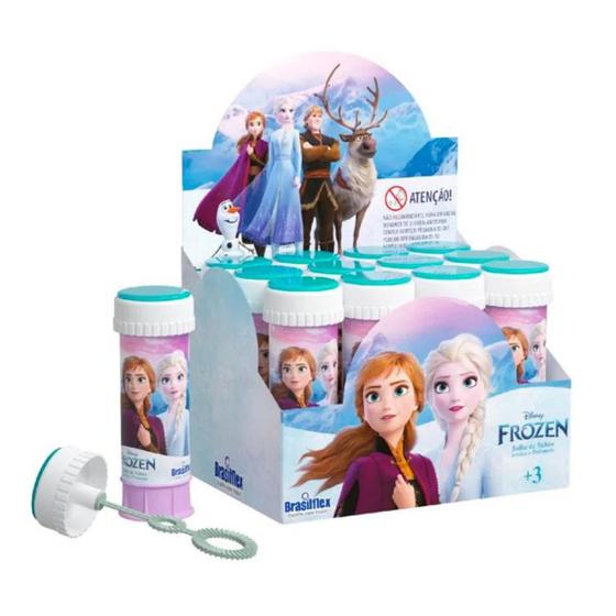 Imagem de Bolha de sabão Frozen Brasilfex com 12 unidades, infantil, não tóxica, perfumada