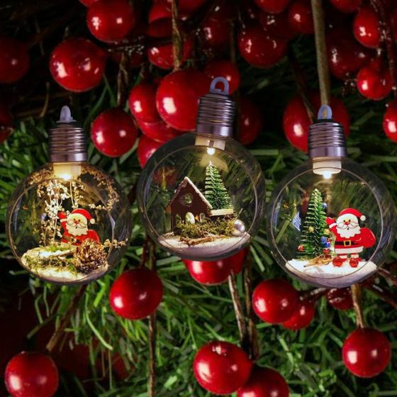 Imagem de Bolinha De Natal Decorada P/ Pendurar Na Árvore Com Led