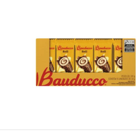 Imagem de Bolinho Roll de Chocolate Bauducco Caixa com 15 Unidades de 34g Cada