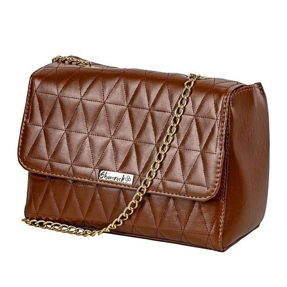 Imagem de Bolsa Alça com Corrente Feminina Transversal  Shamrock Caramelo Lançamento