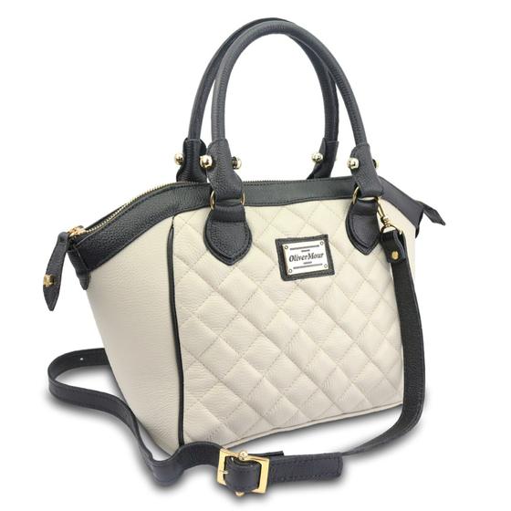 Bolsa Baú Clássica Feminina em Couro Legitimo Matelassê Off White Menor preço em Bolsa Baú Clássica Feminina em Couro Legitimo Matelassê Off White