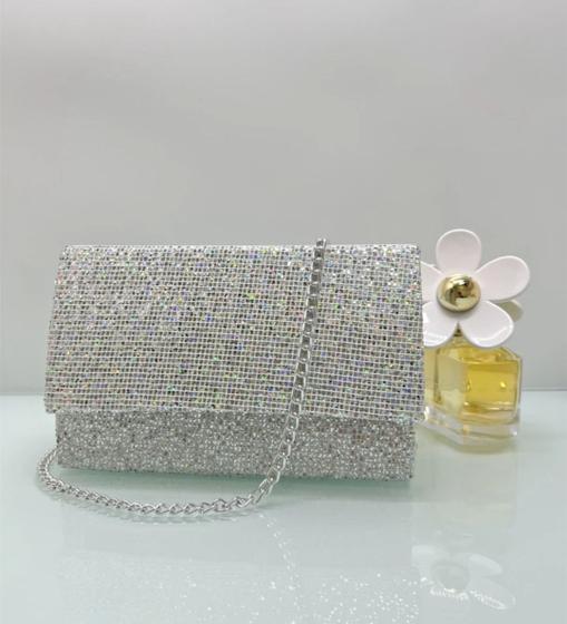 Imagem de Bolsa Bolsinha de mão e ombro Feminino Alça corrente Brilhosa com Glitter para Festa Casamento Formatura Luxo Moda