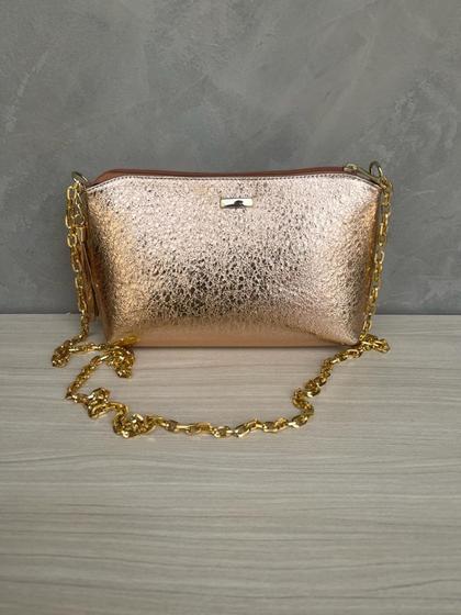 Imagem de Bolsa Bolsinha Festa Brilho Metalizada Feminina com Corrente Transversal Lateral Ombro