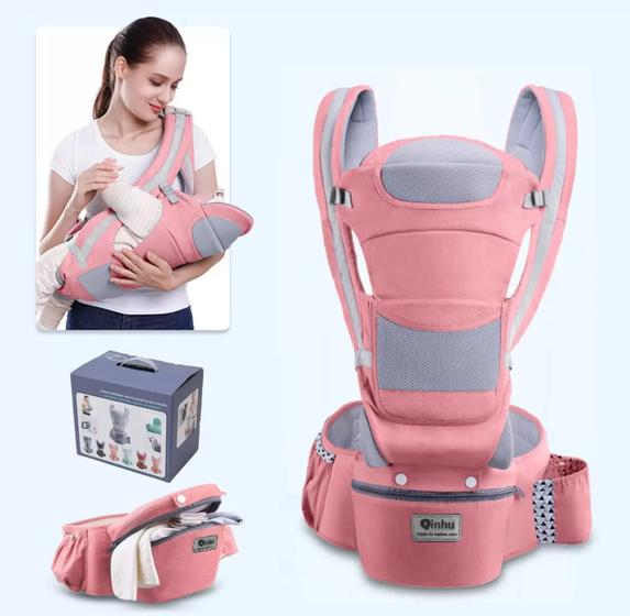 Imagem de Bolsa Canguru Ergonômico Bebê Rosa Mamãe 12 Posições 3 Em 1