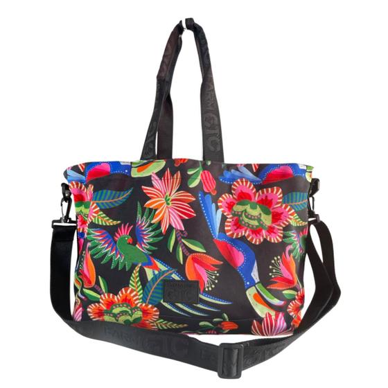 Bolsa Carioca Farm Jardim Tropical Estampa Original Com Alça - Preto