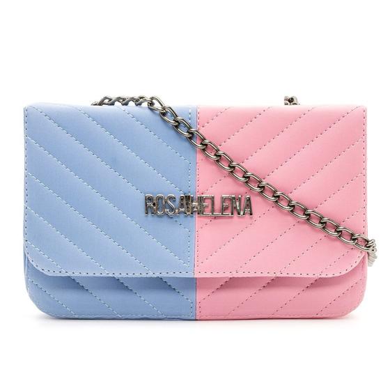 Imagem de Bolsa Clutch Casual Rosa Helena Fecho em Metal Detalhe Costura e Alça Corrente