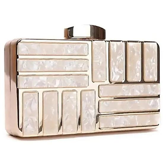 Imagem de Bolsa Clutch em Resina na cor Pérola e Dourado com Alça
