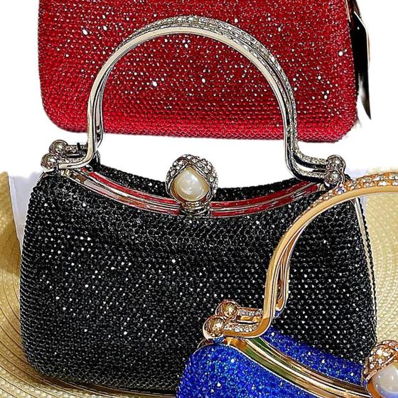 Imagem de Bolsa Clutch Feminina Preta Com Alça Strass Prata Festa Luxo