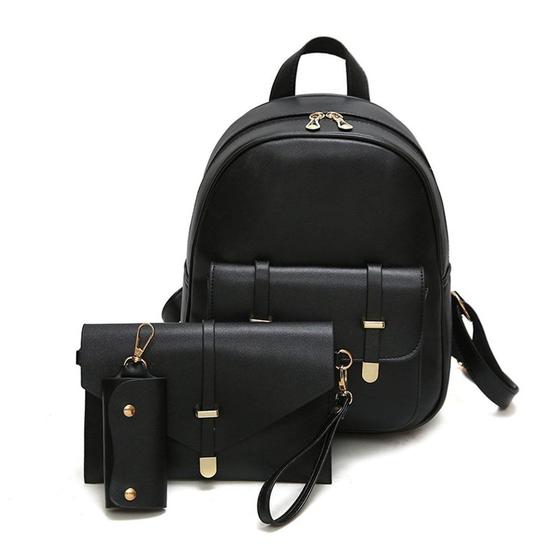 Imagem de Bolsa composta Pu mochila de couro mulheres 3pcs /set Saco carta bolsa bolsa chave saco