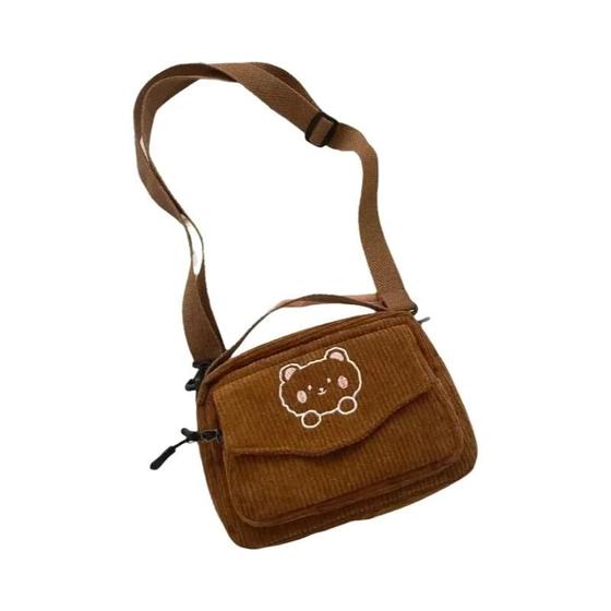 Imagem de Bolsa Crossbody Feminina de Veludo Bordado com Ursinho - Personalizada