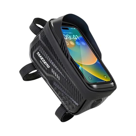 Imagem de Bolsa de Bicicleta à Prova d'Água em PU e Fibra de Carbono - Suporte Frontal para Celular