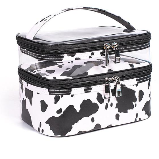 Imagem de Bolsa de Cosméticos Transparente com Padrão de Vaca - Material Sintético