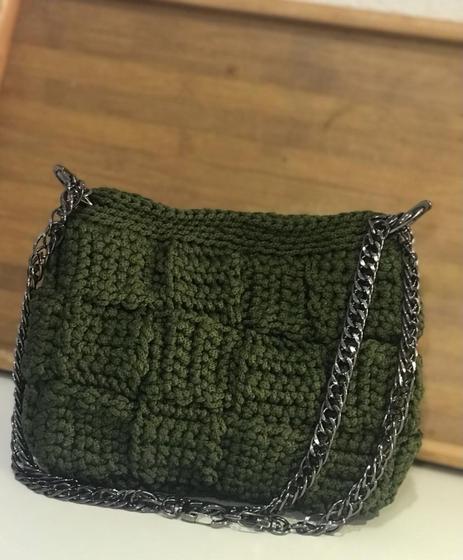 Imagem de Bolsa de croche fio 100 poliester cor verde militar