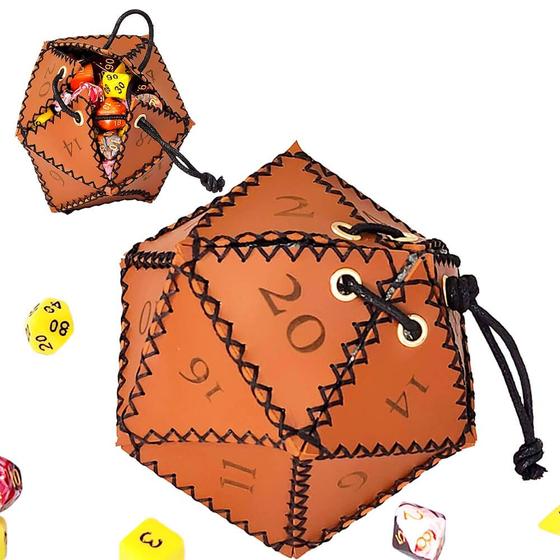 Imagem de Bolsa de Dados em Couro - Modelo D20 - RPG