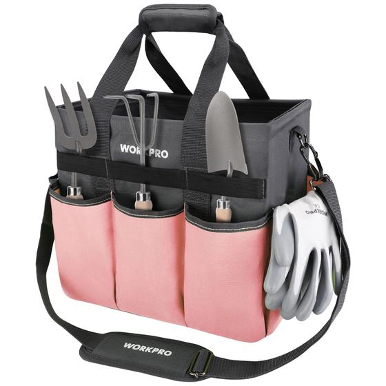 Imagem de Bolsa de ferramentas de jardim WORKPRO Heavy Duty com 10 bolsos rosa