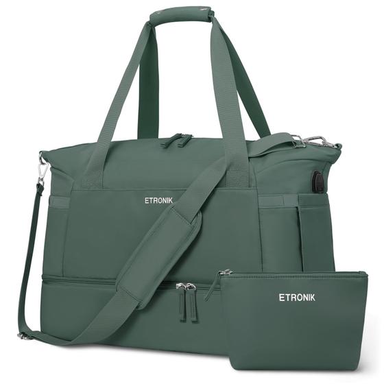 Imagem de Bolsa de ginástica ETRONIK para mulheres 47L com compartimento para sapatos verde escuro