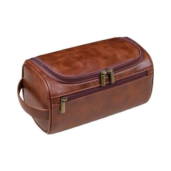 Imagem de Bolsa de Higiene Grande de Couro - Kit Dopp de Viagem para Homens e Mulheres