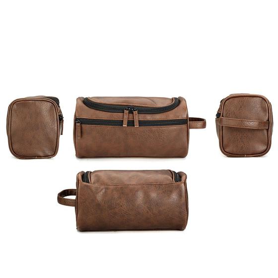 Imagem de Bolsa de higiene pessoal de viagem Wokex Vintage PU Leather para homens