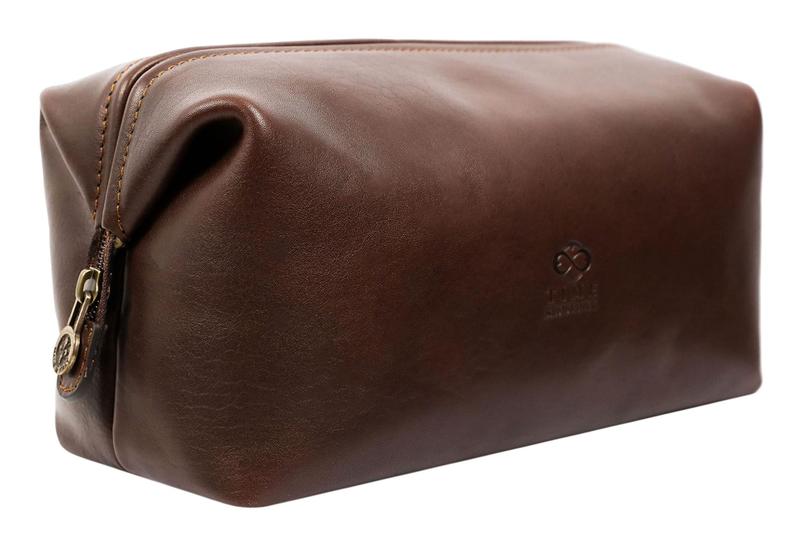 Imagem de Bolsa de higiene Time Resistance Leather Dopp Kit marrom escuro