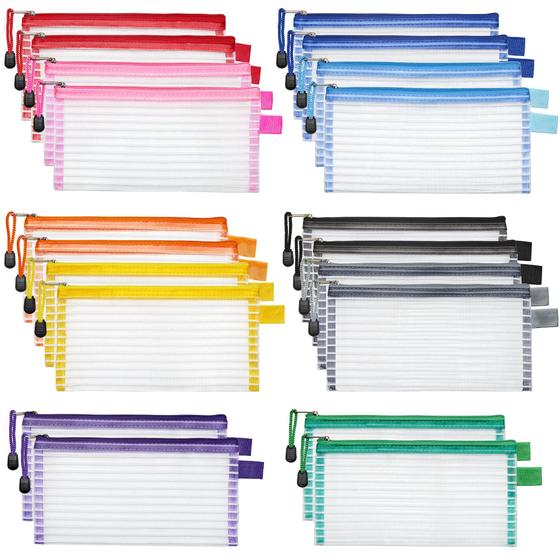 Imagem de Bolsa de Malha com Zíper JARLINK (Pacote com 20, 10 Cores) - Ideal para Material de Escritório