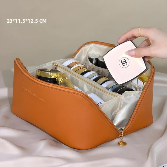 Imagem de Bolsa de Maquiagem de Viagem Feminina - Impermeável, Couro, Grande Capacidade