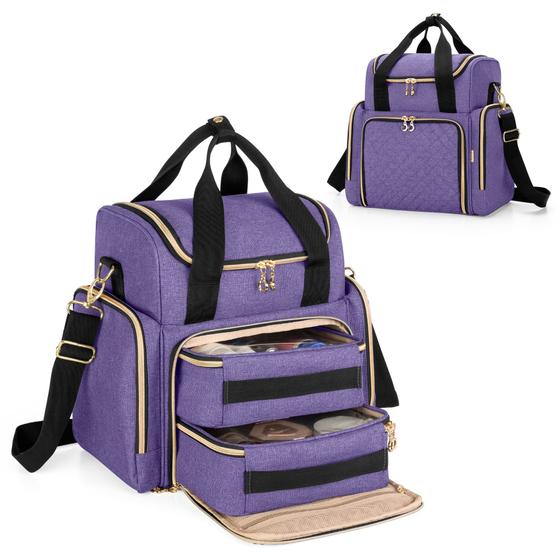 Imagem de Bolsa de maquiagem de viagem LUXJA com 2 estojos removíveis de nylon roxo