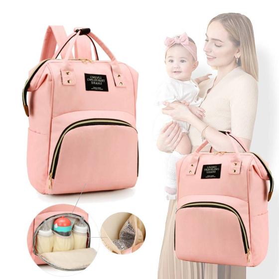 Imagem de Bolsa De Maternidade Mochila Térmica Porta Mamadeira Mamãe Gestante Bebê Menino Menina Espaço Frauda