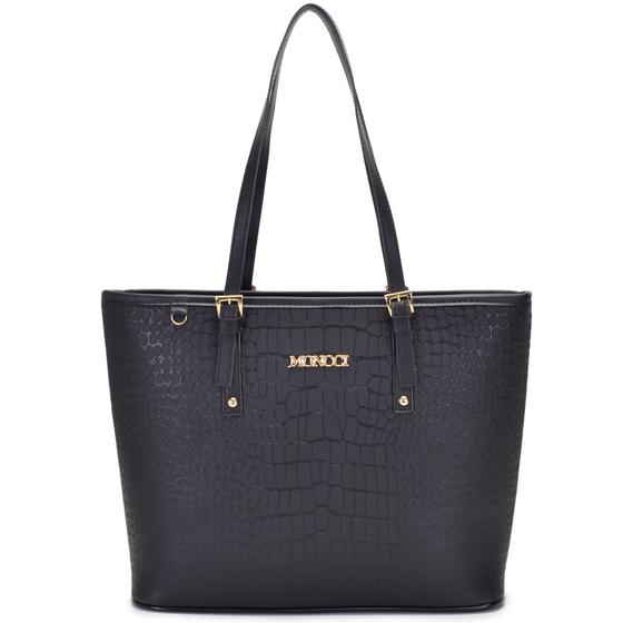 Imagem de Bolsa de ombro grande forrada fivela Moncci estampa croco caramelo preto bege