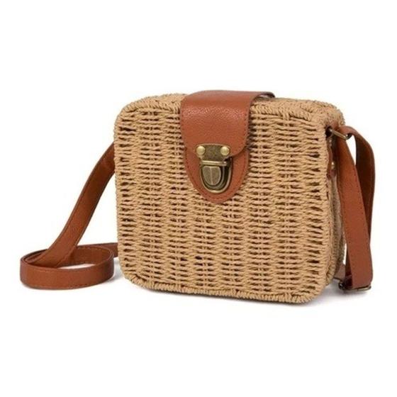 Imagem de Bolsa de Palha Sintética Quadrada Feminina Moda Praia Atacado BL086