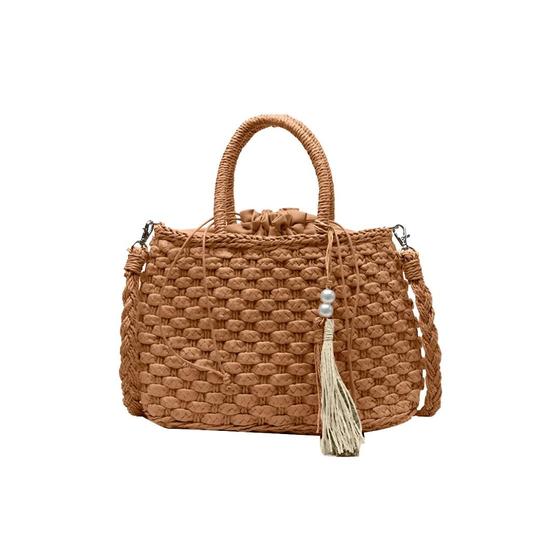 Imagem de Bolsa De Praia Feminina Palha Trançada com Alça Transversal e DetalhesemPérolas