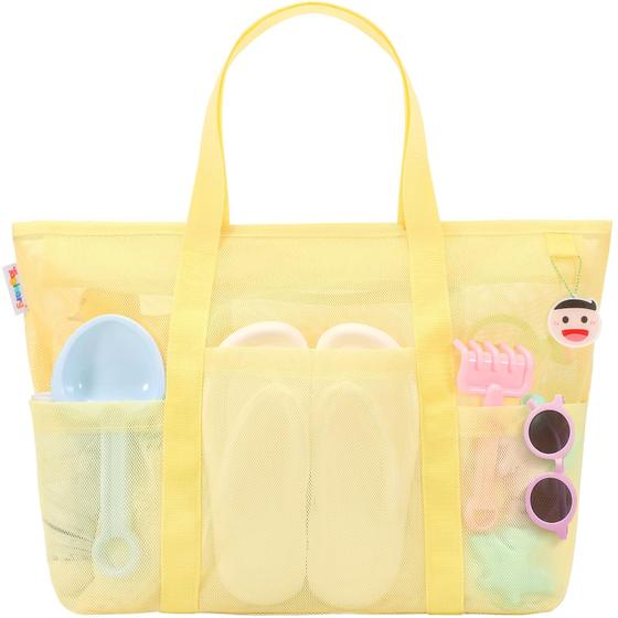 Imagem de Bolsa de praia Tagitary Beach Toys Mesh com zíper e 8 bolsos amarelos