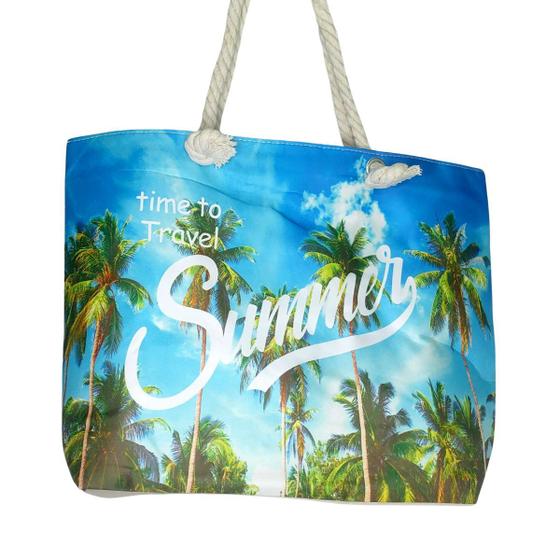 Imagem de Bolsa de Praia Verão Feminina com Zíper Bolsa em Lona Várias Estampas