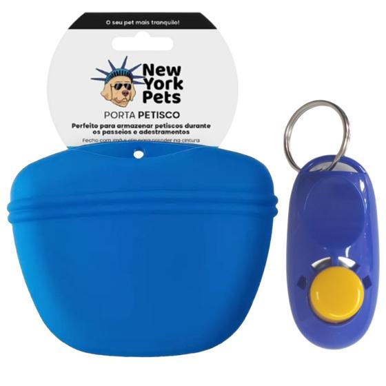 Imagem de Bolsa de Silicone para Petiscos e Clicker Nyp para Treinamento e Adestramento de Animais de Estimação - Azul Escuro