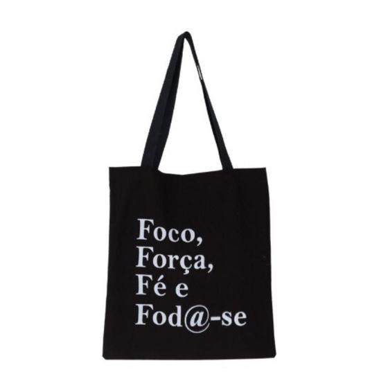 Imagem de Bolsa Ecobag  100% algodão Black Estampa FOCO FORÇA FÉ ***