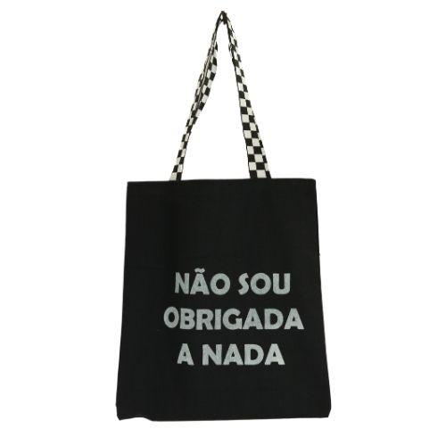 Imagem de Bolsa Ecobag 100% algodão Black Estampa NÃO SOU OBRIGADA (Alça xadrez)