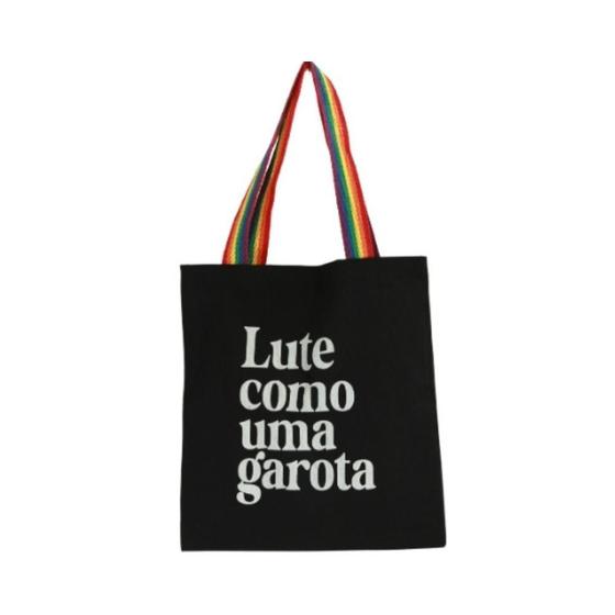 Imagem de Bolsa Ecobag 100% algodão Black LUTE COMO GAROTA (Alça arco-íris)