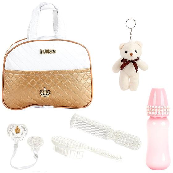 Imagem de Bolsa Enxoval Meninas Bege e Branco Boneca Reborn 06 Peças