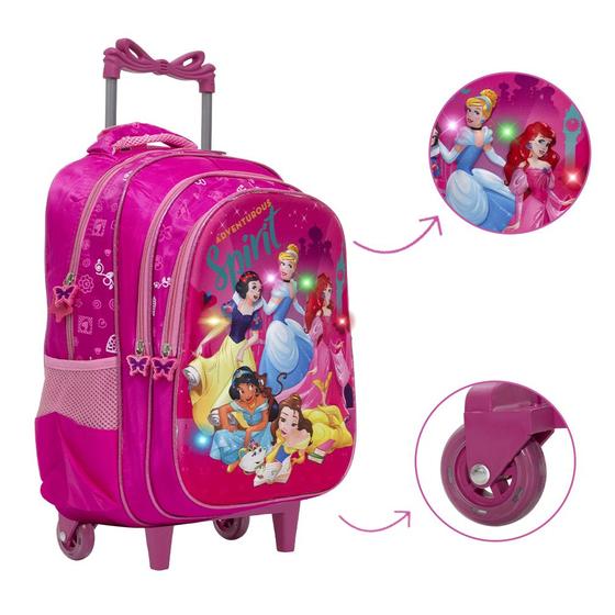 Imagem de Bolsa Escolar Menina Princesas Carrinho Led Pisca Pisca