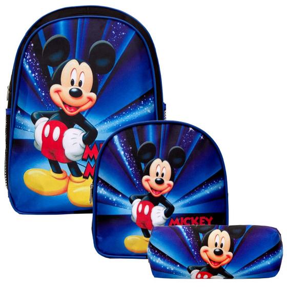 Imagem de Bolsa Escolar Menino Costas Mickey Mouse 3D Resistente Azul